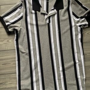 Aeropostale Black and Gray Striped Polo Shirt